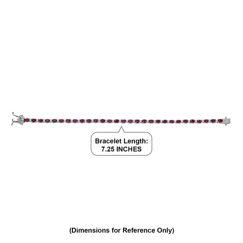 Premium Malawi Magenta Garnet and Luxuriant Lab Grown Diamond G-H SI 7.30 ctw Moonlit Line Bracelet in Rhodium Over Sterling Silver (7.25 In)