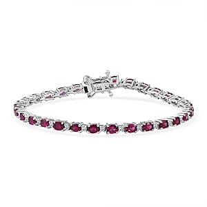 Premium Malawi Magenta Garnet and Luxuriant Lab Grown Diamond G-H SI 6.60 ctw Moonlit Line Bracelet in Rhodium Over Sterling Silver (6.50 In)