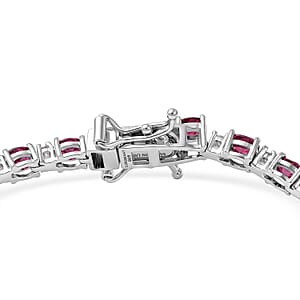 Premium Malawi Magenta Garnet and Luxuriant Lab Grown Diamond G-H SI 6.60 ctw Moonlit Line Bracelet in Rhodium Over Sterling Silver (6.50 In)