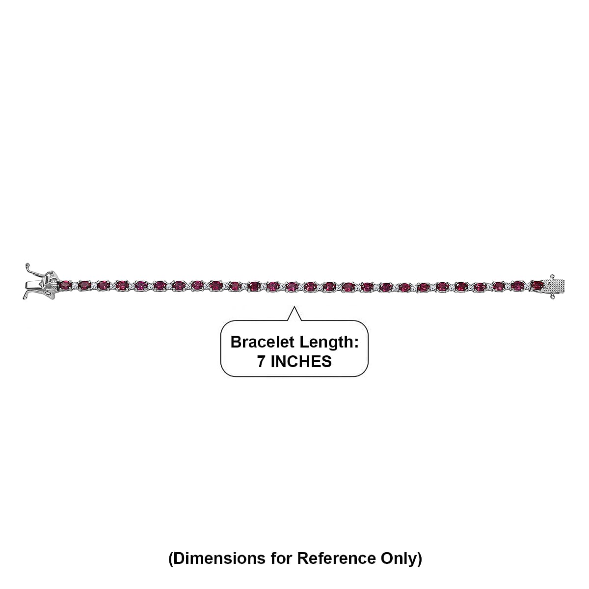 Premium Malawi Magenta Garnet and Luxuriant Lab Grown Diamond G-H SI 6.60 ctw Moonlit Line Bracelet in Rhodium Over Sterling Silver (6.50 In) image number 4