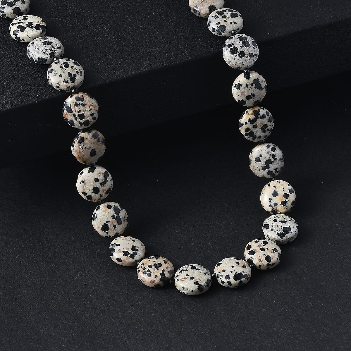 EverTrue Dalmation Jasper and Thai Black Spinel 198.00 ctw Beaded Necklace (18 Inches) in Stainless Steel image number 1