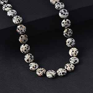 EverTrue Dalmation Jasper and Thai Black Spinel 198.00 ctw Beaded Necklace (18 Inches) in Stainless Steel