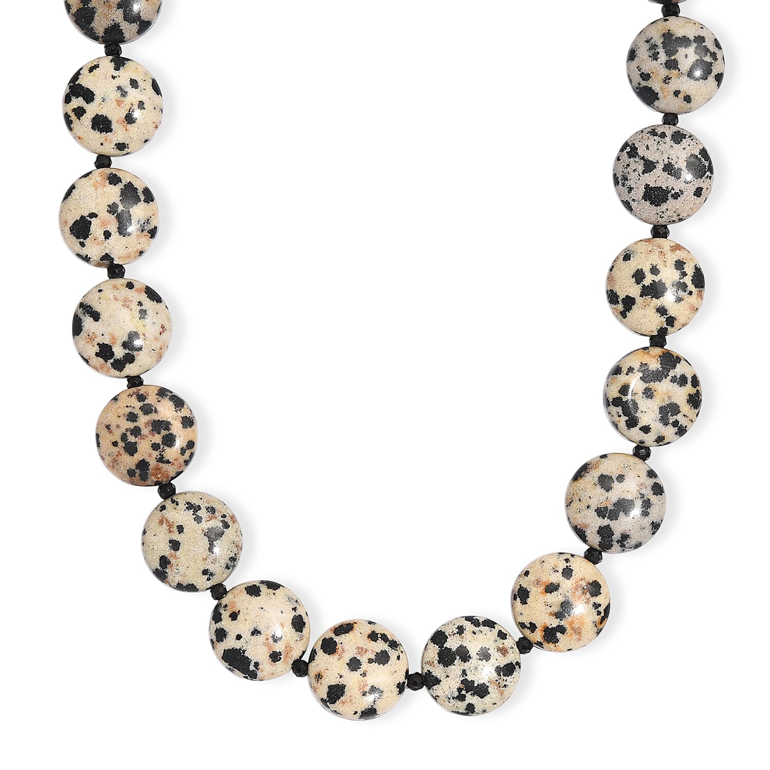 EverTrue Dalmation Jasper and Thai Black Spinel 198.00 ctw Beaded Necklace (18 Inches) in Stainless Steel