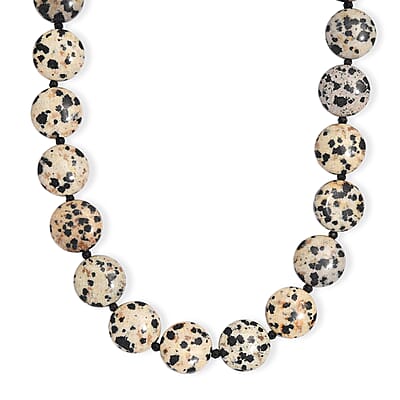 EverTrue Dalmation Jasper and Thai Black Spinel 198.00 ctw Beaded Necklace (18 Inches) in Stainless Steel