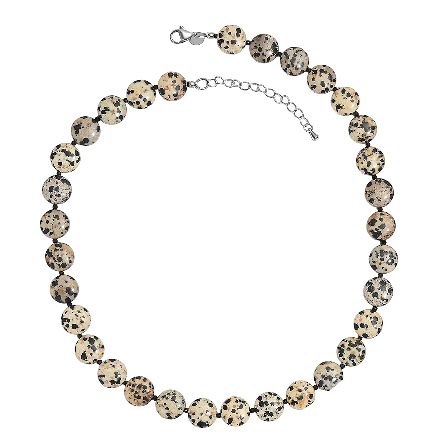 EverTrue Dalmation Jasper and Thai Black Spinel 198.00 ctw Beaded Necklace (18 Inches) in Stainless Steel
