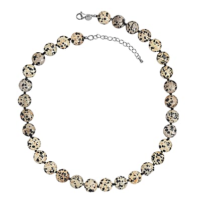 EverTrue Dalmation Jasper and Thai Black Spinel 198.00 ctw Beaded Necklace (18 Inches) in Stainless Steel