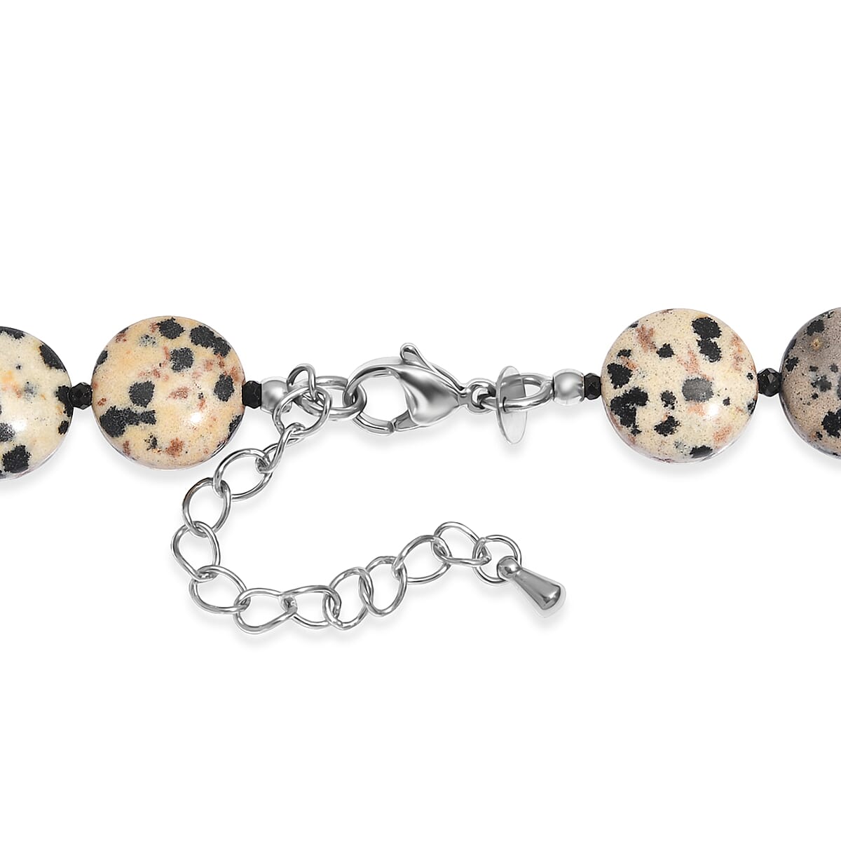 EverTrue Dalmation Jasper and Thai Black Spinel 198.00 ctw Beaded Necklace (18 Inches) in Stainless Steel image number 5