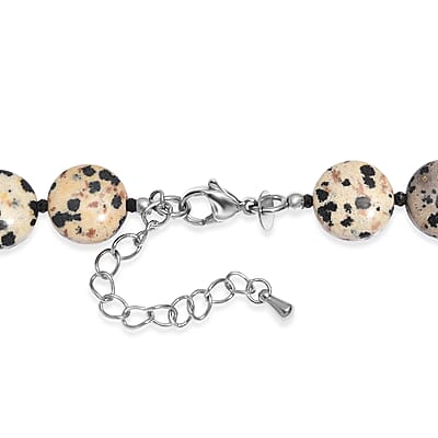 EverTrue Dalmation Jasper and Thai Black Spinel 198.00 ctw Beaded Necklace (18 Inches) in Stainless Steel