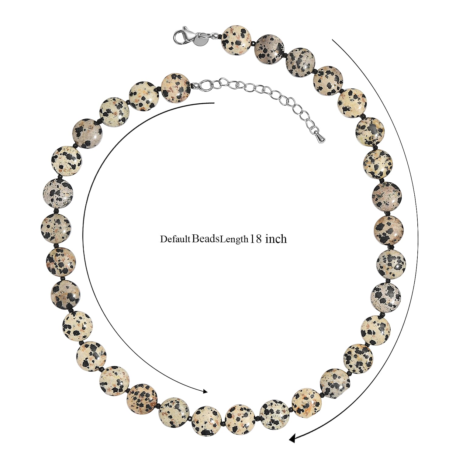 EverTrue Dalmation Jasper and Thai Black Spinel 198.00 ctw Beaded Necklace (18 Inches) in Stainless Steel