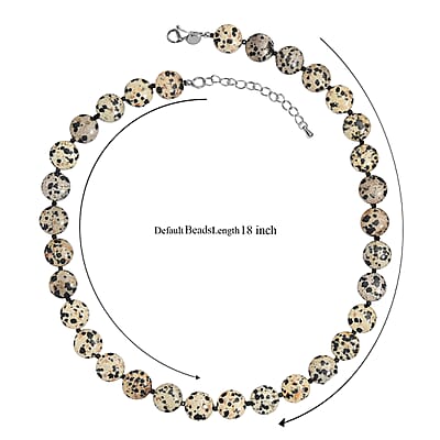 EverTrue Dalmation Jasper and Thai Black Spinel 198.00 ctw Beaded Necklace (18 Inches) in Stainless Steel