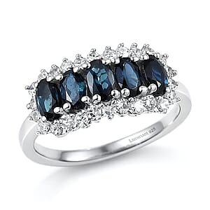 AAA Monte Belo Indicolite and Luxuriant Lab Grown Diamond G-H SI 1.50 ctw Starburst Elegance Ring in Rhodium Over Sterling Silver (Size 5.0)