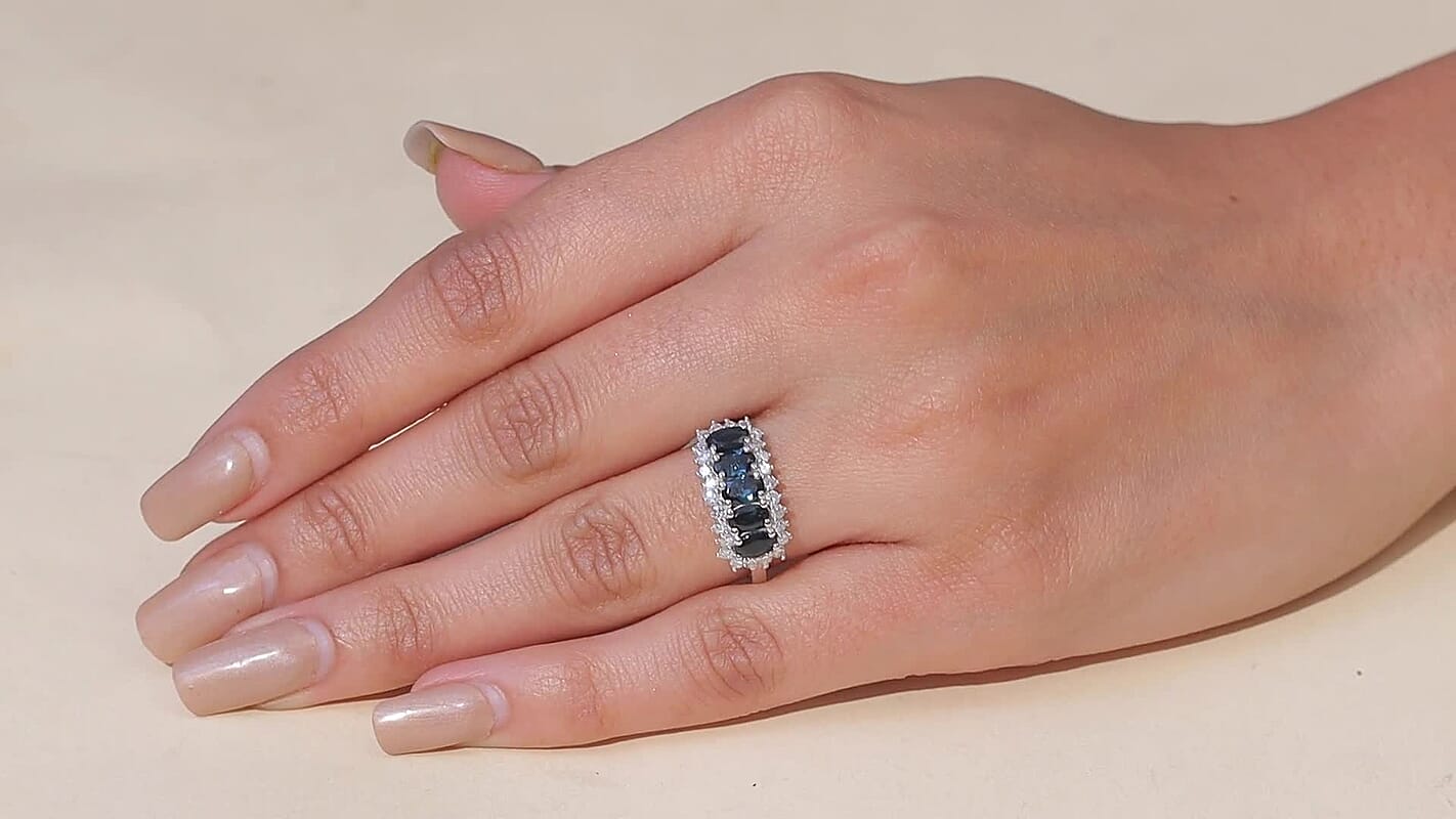 Premium Monte Belo Indicolite, Luxuriant Lab Grown Diamond (G-H, SI) (0.40 cts) Ring in Rhodium Over Sterling Silver (Size 10.0) 1.50 ctw
