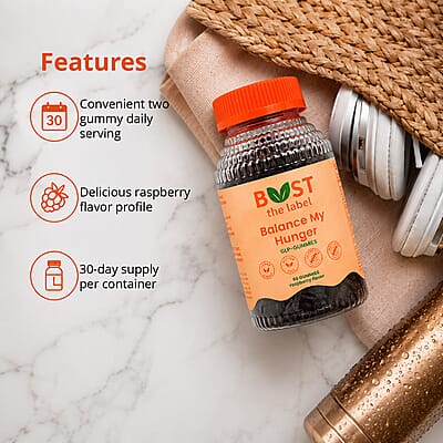 Balance My Hunger GLP-1 Dietary Supplement (60 Raspberry Gummies) Made in US