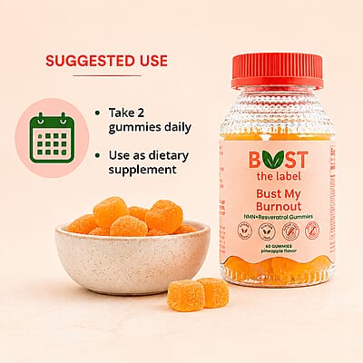 Bust My Burnout NMN + Resveratrol Supplement (60 Pineapple Gummies) Made in US