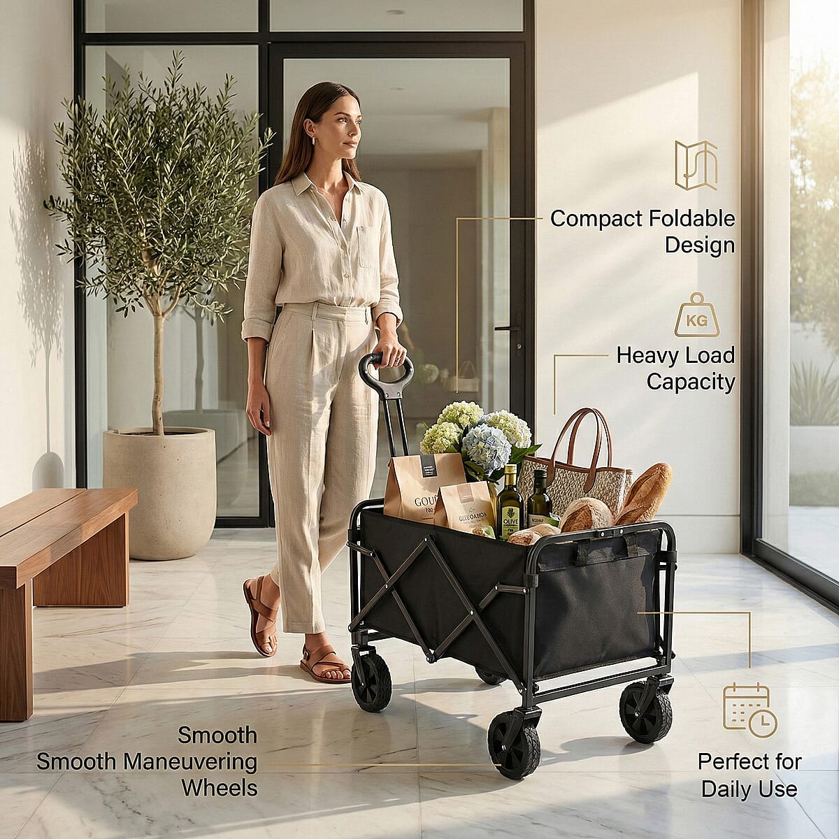 Livmore Folding Pushcart - Black image number 2