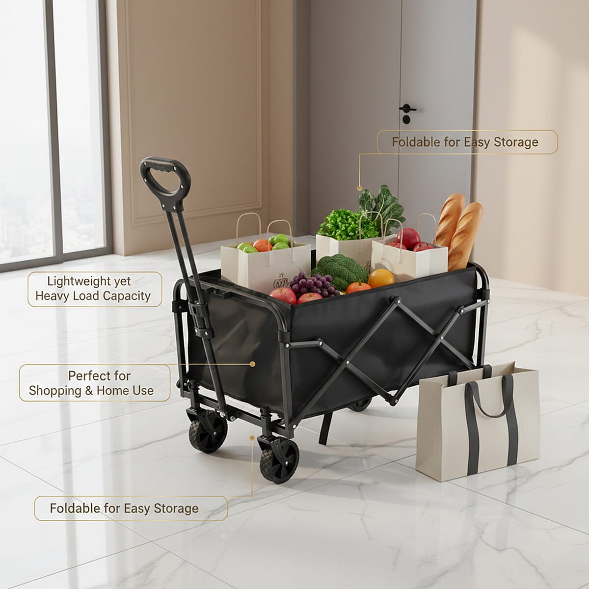 Livmore Folding Pushcart - Black image number 4