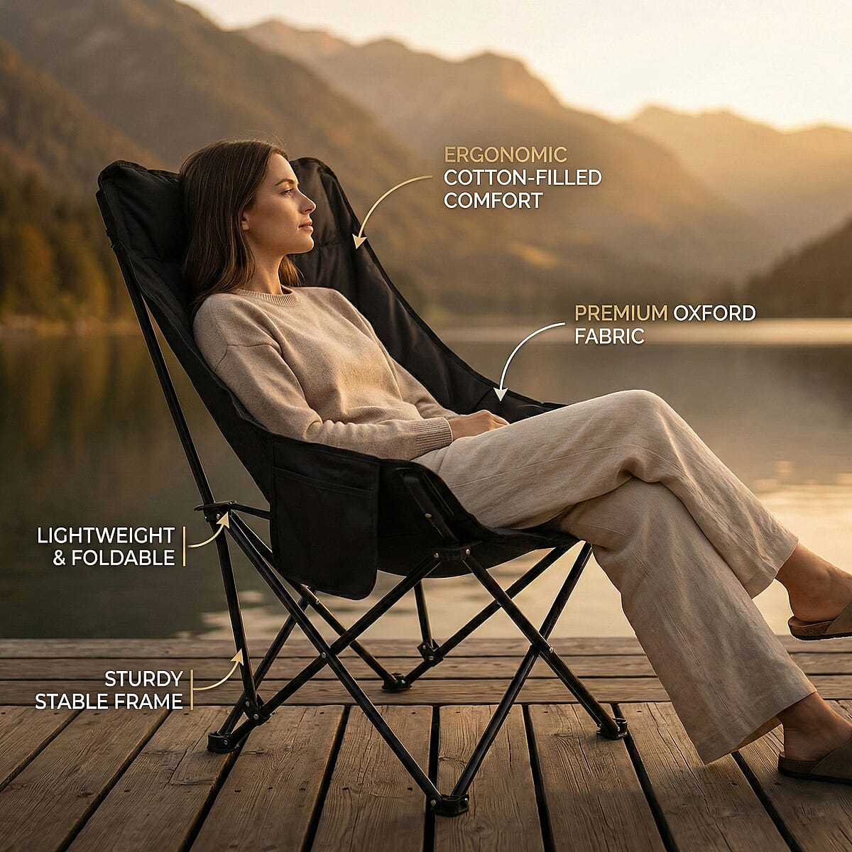 Livmore Black Cotton Filled Camping Chair image number 3