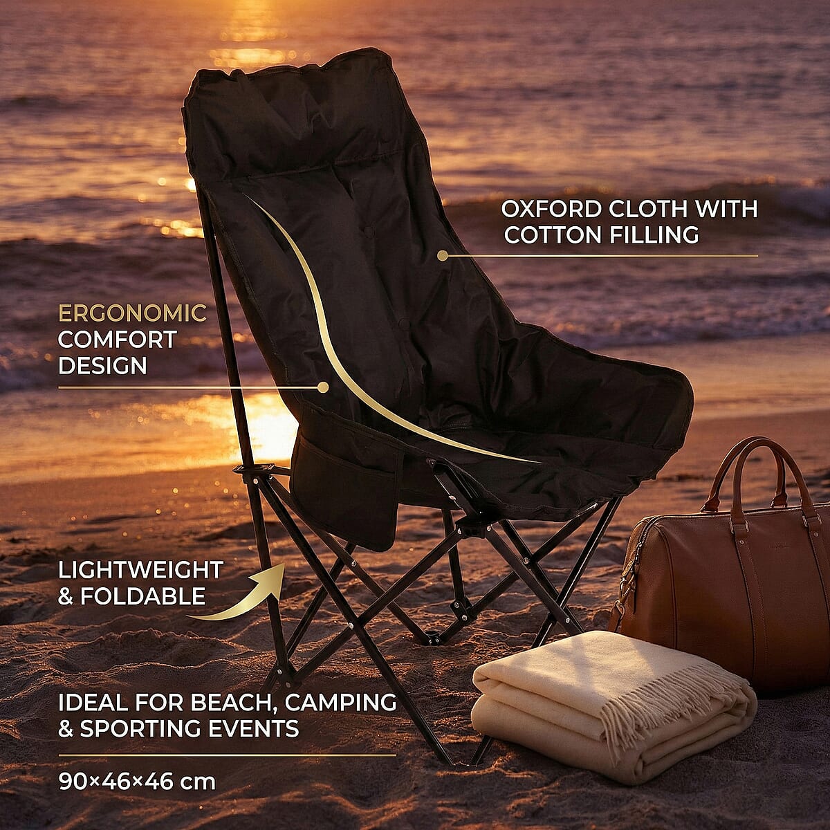 Livmore Black Cotton Filled Camping Chair image number 4