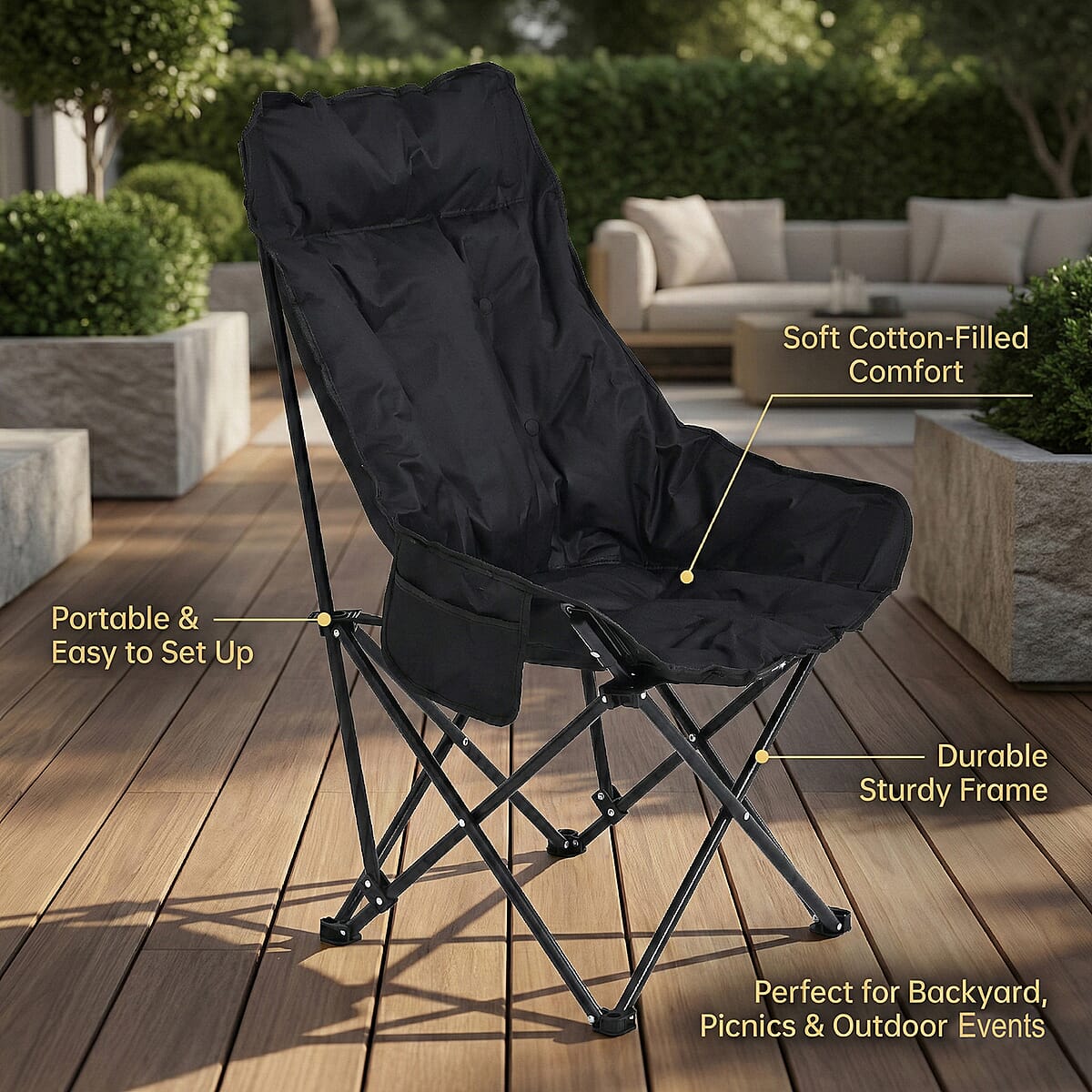 Livmore Black Cotton Filled Camping Chair image number 5