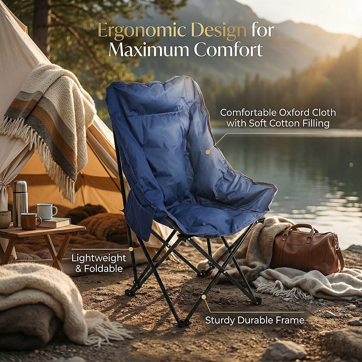 Livmore Blue Cotton Filled Camping Chair image number 2