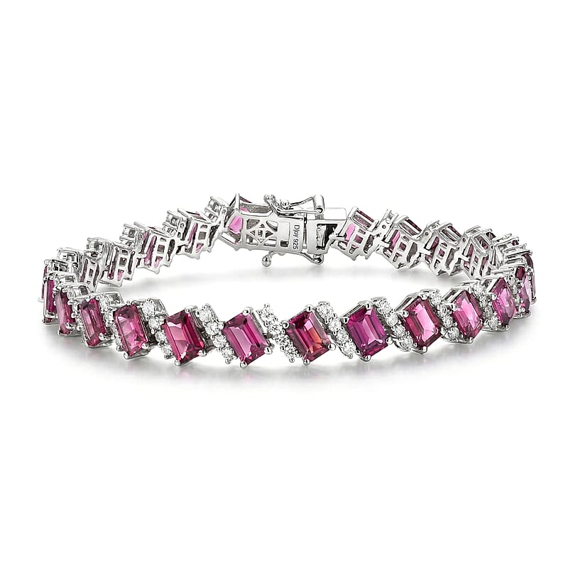 D'Joy AAA Radiant Ember Garnet and White Zircon 20.70 ctw Bracelet in Rhodium Over Sterling Silver (7.25 In)