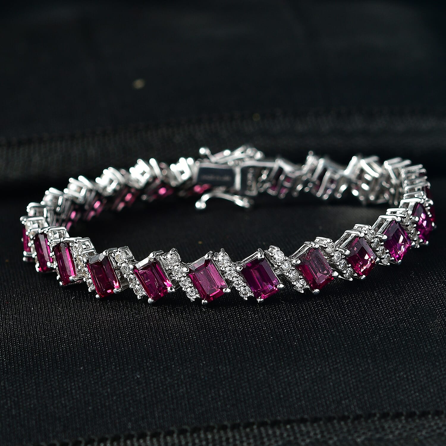 D'Joy AAA Radiant Ember Garnet and White Zircon 20.70 ctw Bracelet in Rhodium Over Sterling Silver (7.25 In)