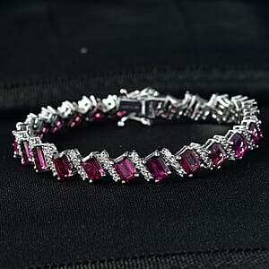 D'Joy AAA Radiant Ember Garnet and White Zircon 20.70 ctw Bracelet in Rhodium Over Sterling Silver (7.25 In)