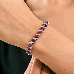 D'Joy AAA Radiant Ember Garnet and White Zircon 20.70 ctw Bracelet in Rhodium Over Sterling Silver (7.25 In)