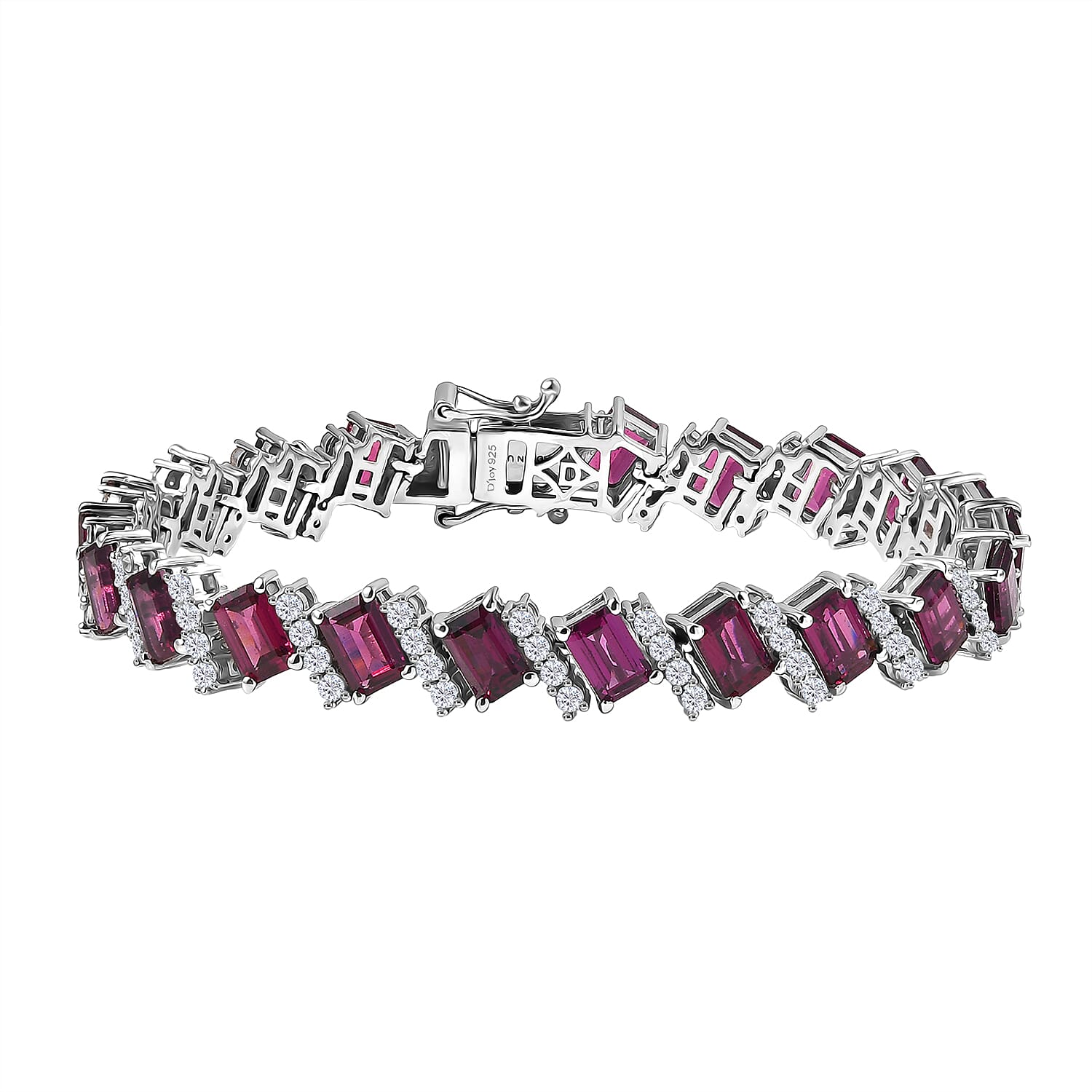 D'Joy AAA Radiant Ember Garnet and White Zircon 18.10 ctw Bracelet in Rhodium Over Sterling Silver (6.50 In)