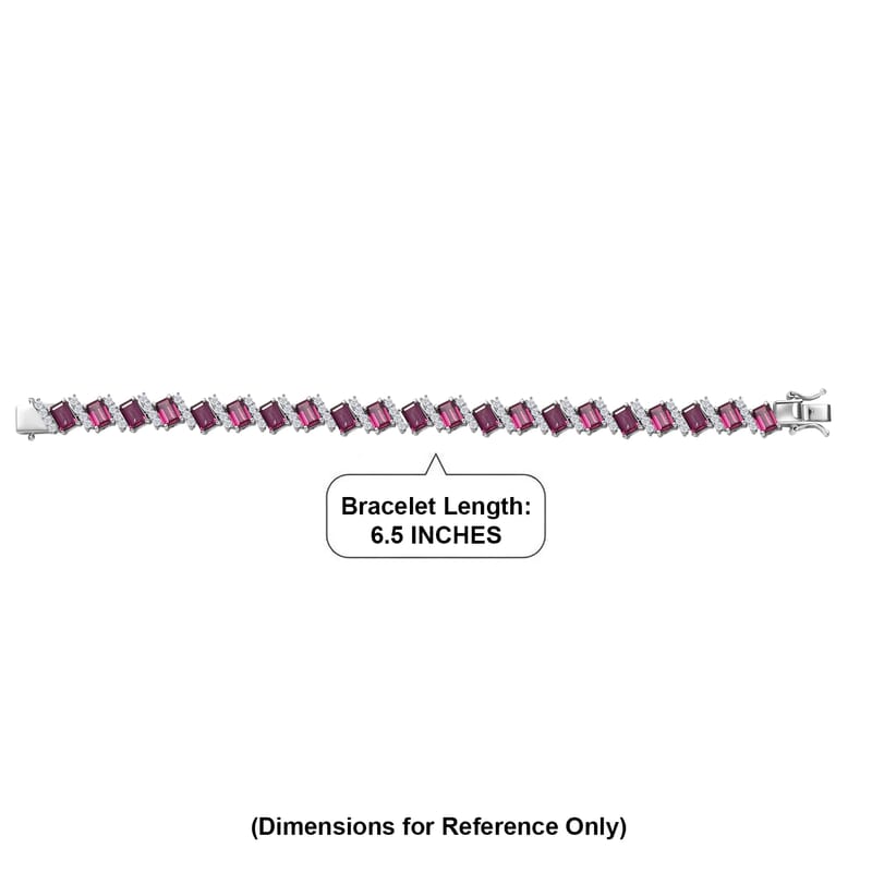 D'Joy AAA Radiant Ember Garnet and White Zircon 18.10 ctw Bracelet in Rhodium Over Sterling Silver (6.50 In)