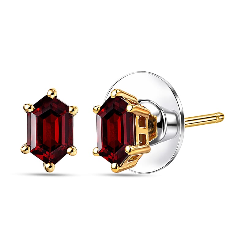 D'Joy Premium Mozambique Garnet 2.35 ctw Eternal Stud Earrings in 18K Vermeil Yellow Gold Over Sterling Silver