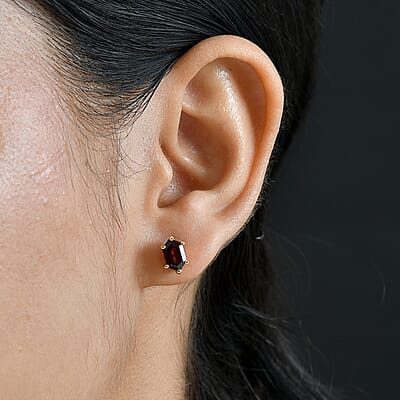 D'Joy Premium Mozambique Garnet 2.35 ctw Eternal Stud Earrings in 18K Vermeil Yellow Gold Over Sterling Silver