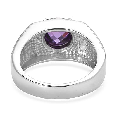 EverTrue Simulated Amethyst Color Diamond Men's Ring in Stainless Steel (Size 10.0) 5.30 ctw