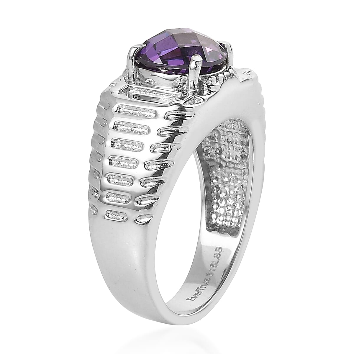 EverTrue Simulated Amethyst Color Diamond Men's Ring in Stainless Steel (Size 11.0) 5.30 ctw image number 3