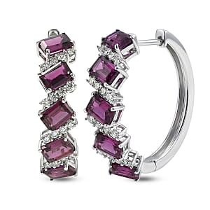 D'Joy AAA Radiant Ember Garnet and White Zircon 8.00 ctw Earrings in Rhodium Over Sterling Silver