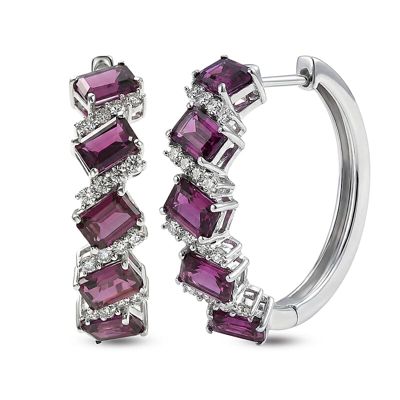 D'Joy AAA Radiant Ember Garnet and White Zircon 8.00 ctw Earrings in Rhodium Over Sterling Silver
