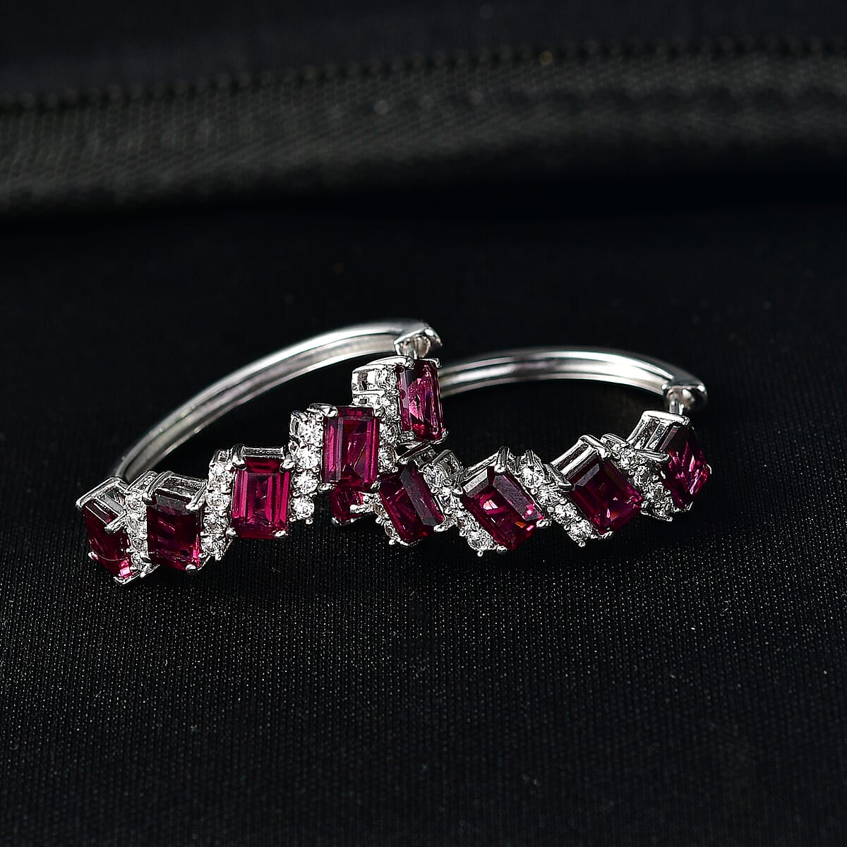 D'Joy AAA Radiant Ember Garnet and White Zircon 8.00 ctw Earrings in Rhodium Over Sterling Silver image number 1