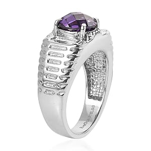 EverTrue Simulated Amethyst Color Diamond Men's Ring in Stainless Steel (Size 12.0) 5.30 ctw