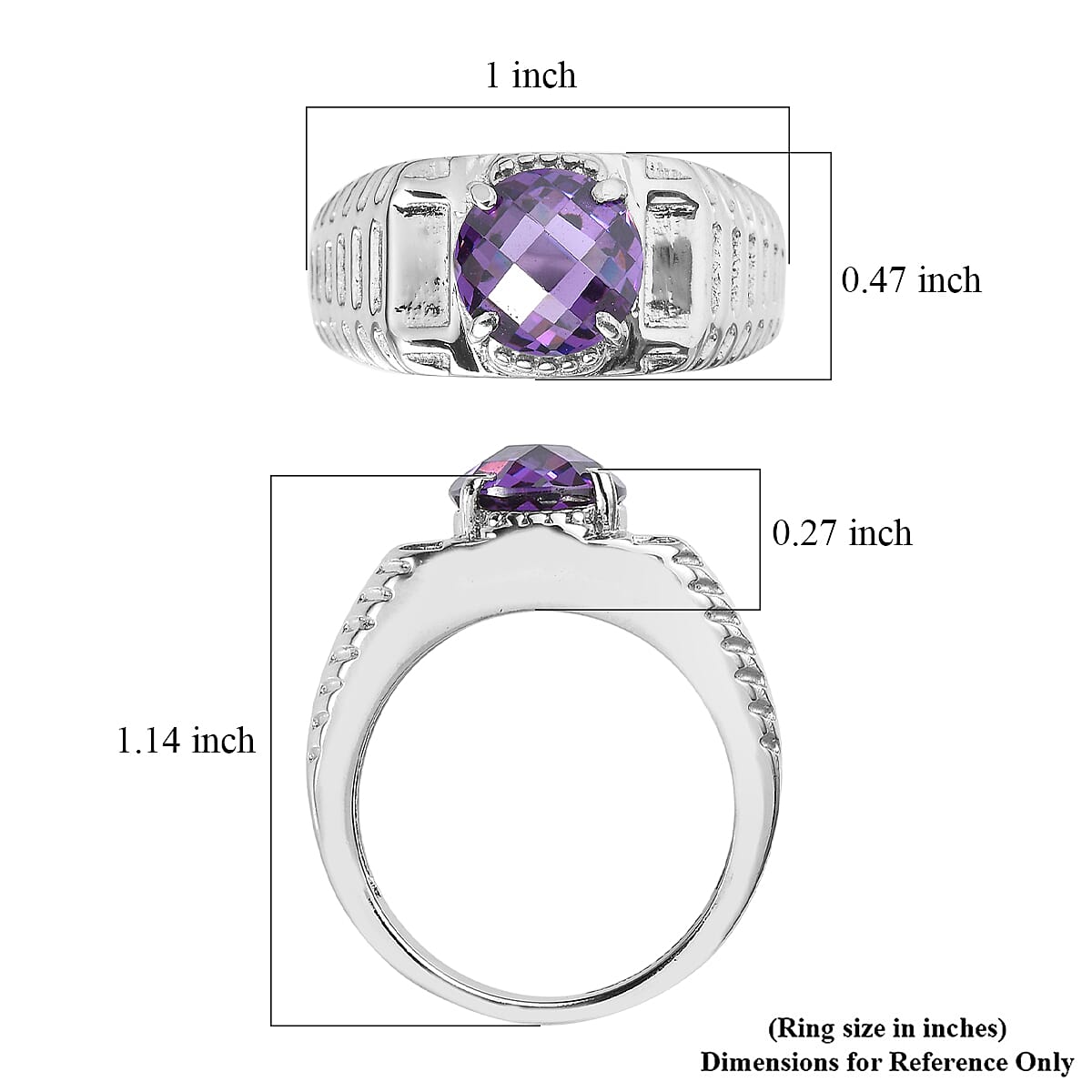 EverTrue Simulated Amethyst Color Diamond Men's Ring in Stainless Steel (Size 12.0) 5.30 ctw image number 5