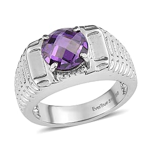 EverTrue Simulated Amethyst Color Diamond Men's Ring in Stainless Steel (Size 14.0) 5.30 ctw