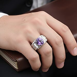 EverTrue Simulated Amethyst Color Diamond Men's Ring in Stainless Steel (Size 14.0) 5.30 ctw