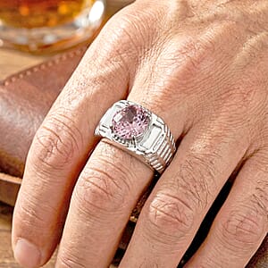 EverTrue Simulated Pink Diamond Men's Ring in Stainless Steel (Size 12.0) 5.30 ctw