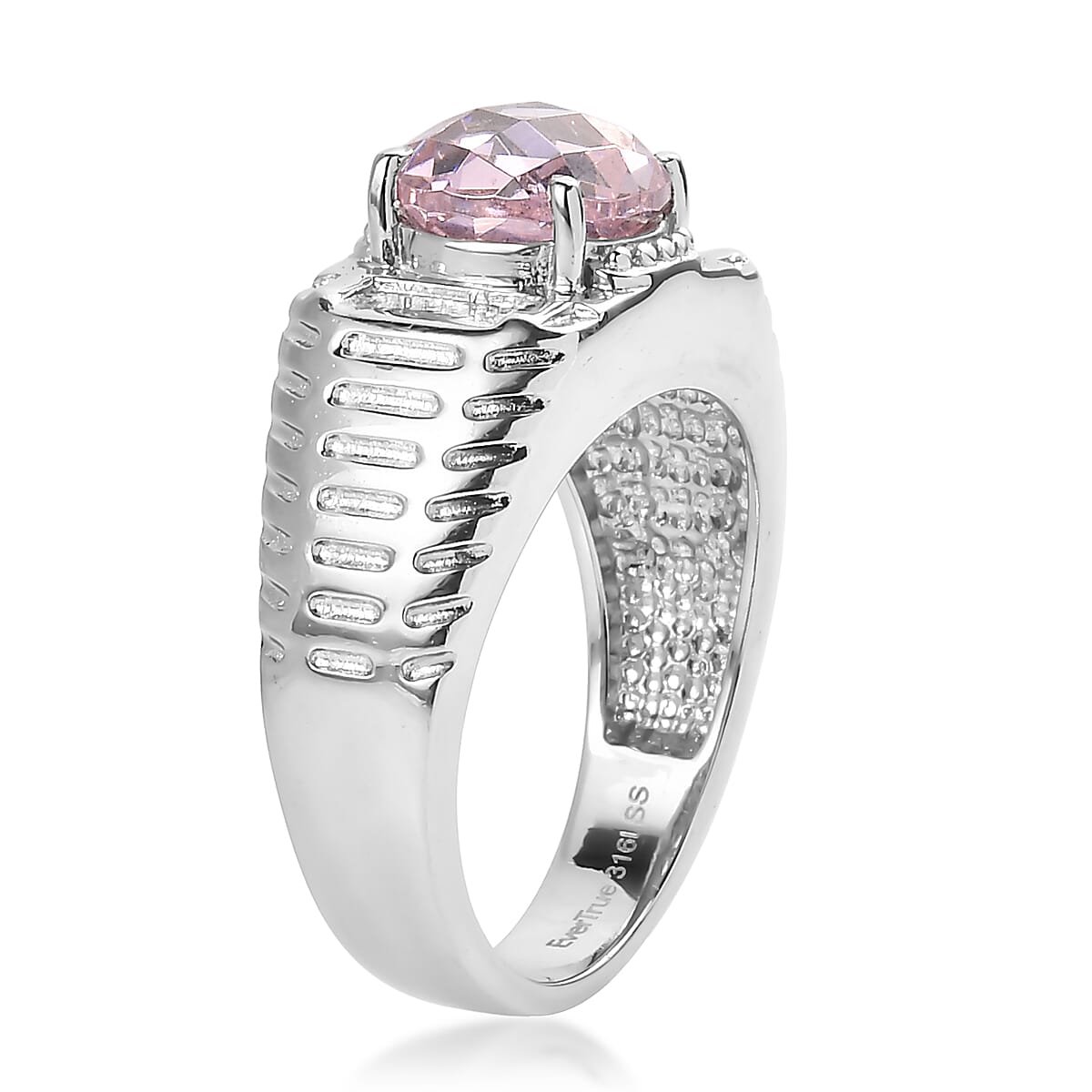 EverTrue Simulated Pink Diamond Men's Ring in Stainless Steel (Size 12.0) 5.30 ctw image number 3