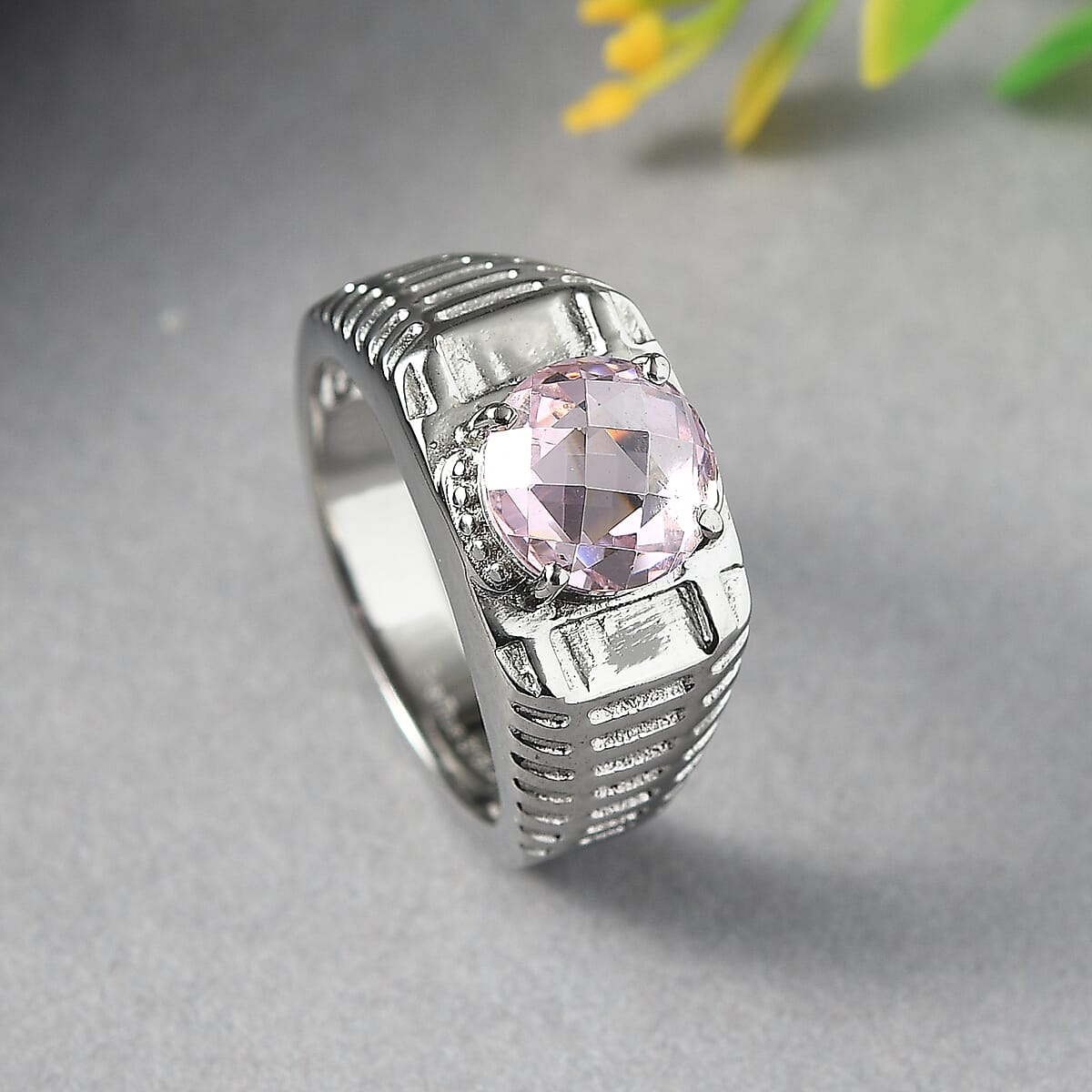 EverTrue Simulated Pink Diamond Men's Ring in Stainless Steel (Size 9.0) 5.30 ctw image number 1
