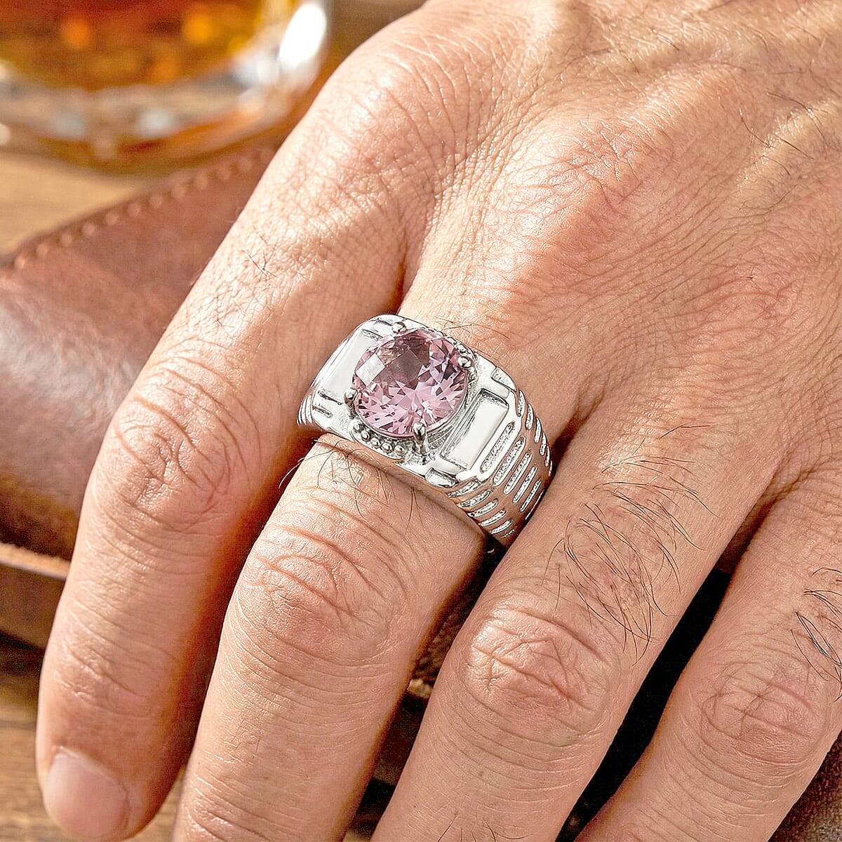 EverTrue Simulated Pink Diamond Men's Ring in Stainless Steel (Size 9.0) 5.30 ctw image number 2