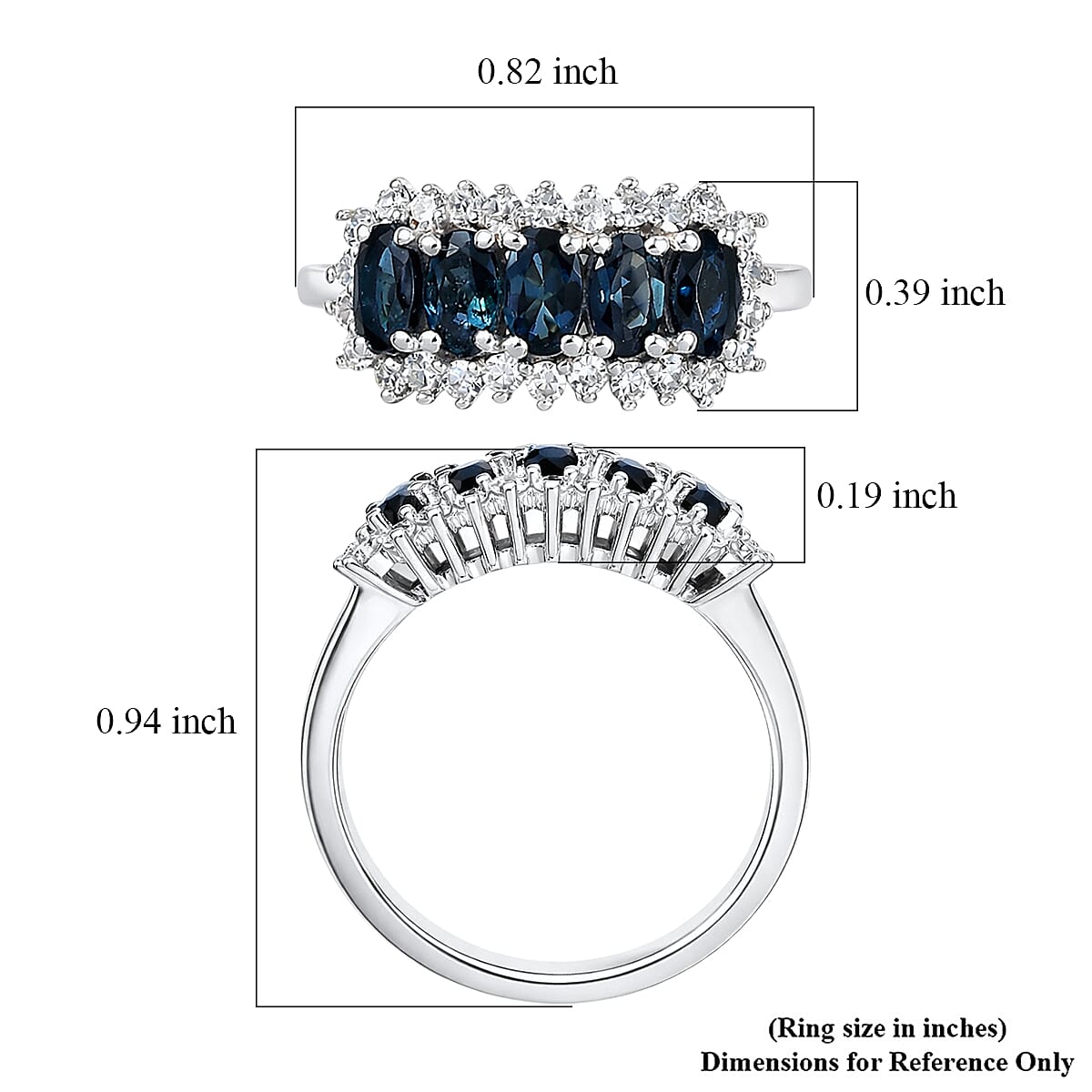 AAA Monte Belo Indicolite and Luxuriant Lab Grown Diamond G-H SI 1.50 ctw Starburst Elegance Ring in Rhodium Over Sterling Silver (Size 8.0) image number 5