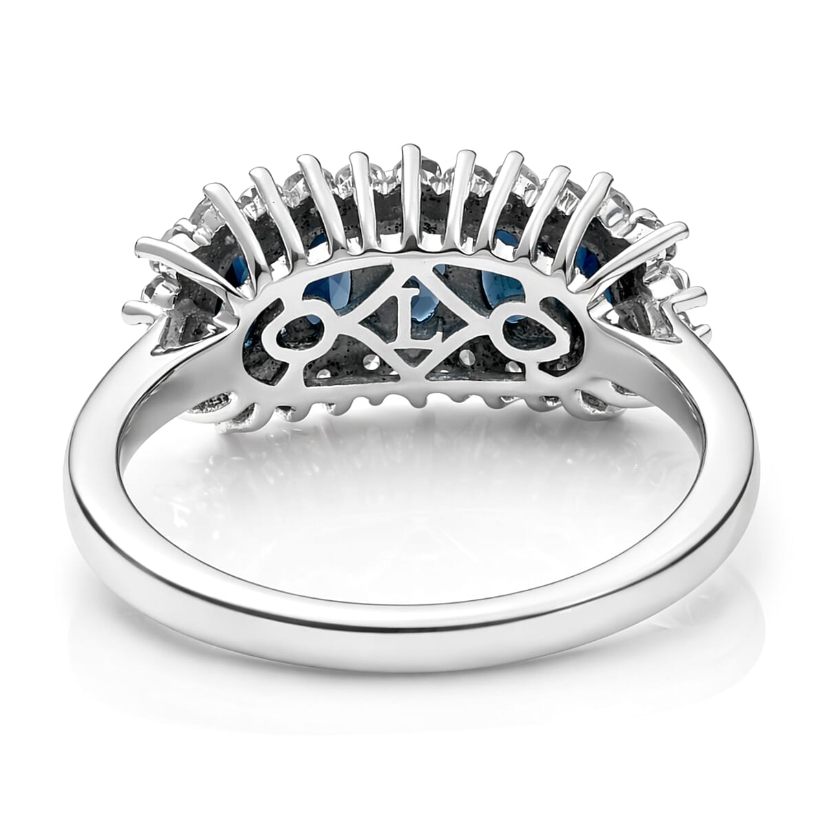 AAA Monte Belo Indicolite and Luxuriant Lab Grown Diamond G-H SI 1.50 ctw Starburst Elegance Ring in Rhodium Over Sterling Silver (Size 9.0) image number 4