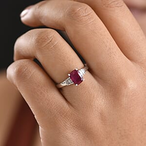 D'Joy Niassa Ruby (FF) and Moissanite 2.60 ctw Crimson Passion Ring in Rhodium Over Sterling Silver (Size 10.0)