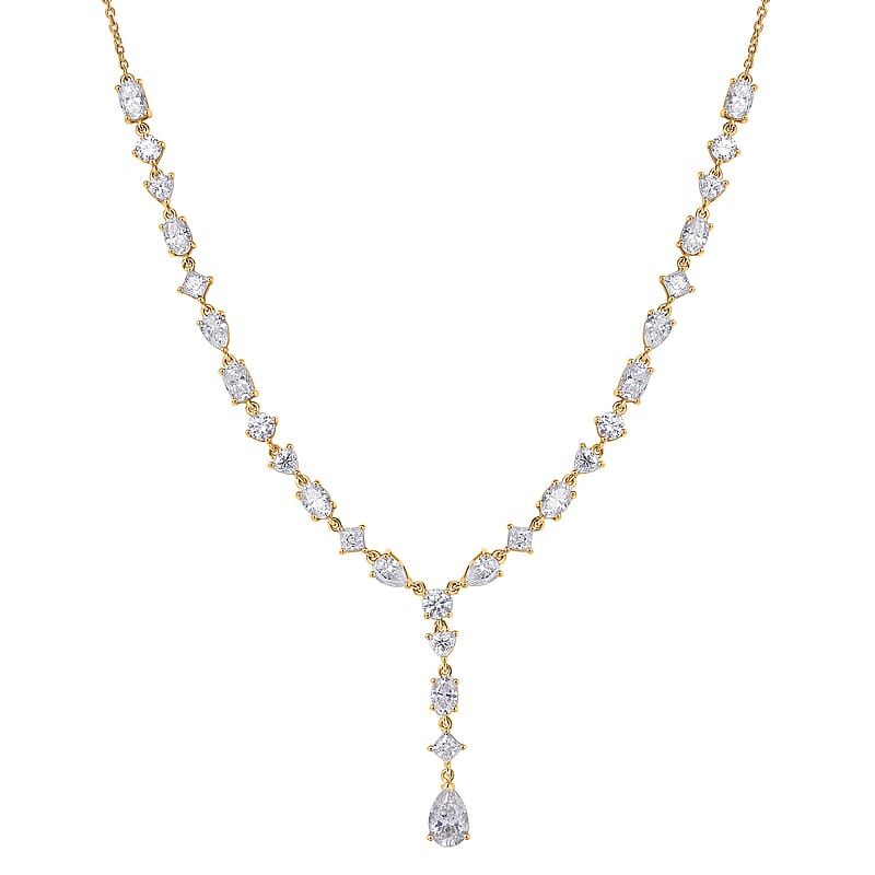 D'Joy Moissanite 10.65 ctw Cascading Droplets Necklace in 18K Vermeil Yellow Gold Over Sterling Silver 18-20 Inches