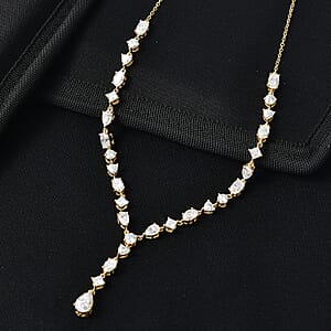 D'Joy Moissanite 10.65 ctw Cascading Droplets Necklace in 18K Vermeil Yellow Gold Over Sterling Silver 18-20 Inches